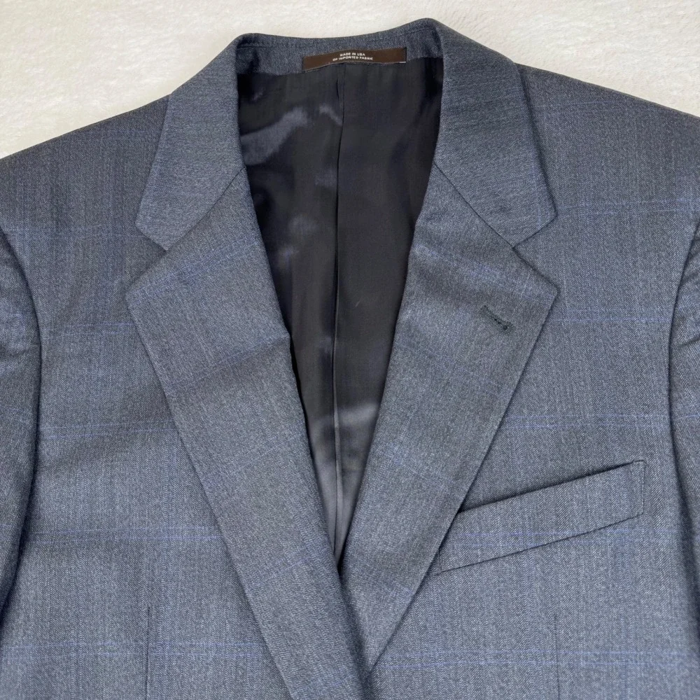 Joseph Abboud Suit Mens 38R W32 Blue Glen Plaid Super 120s Wool 2-Piece Pleated